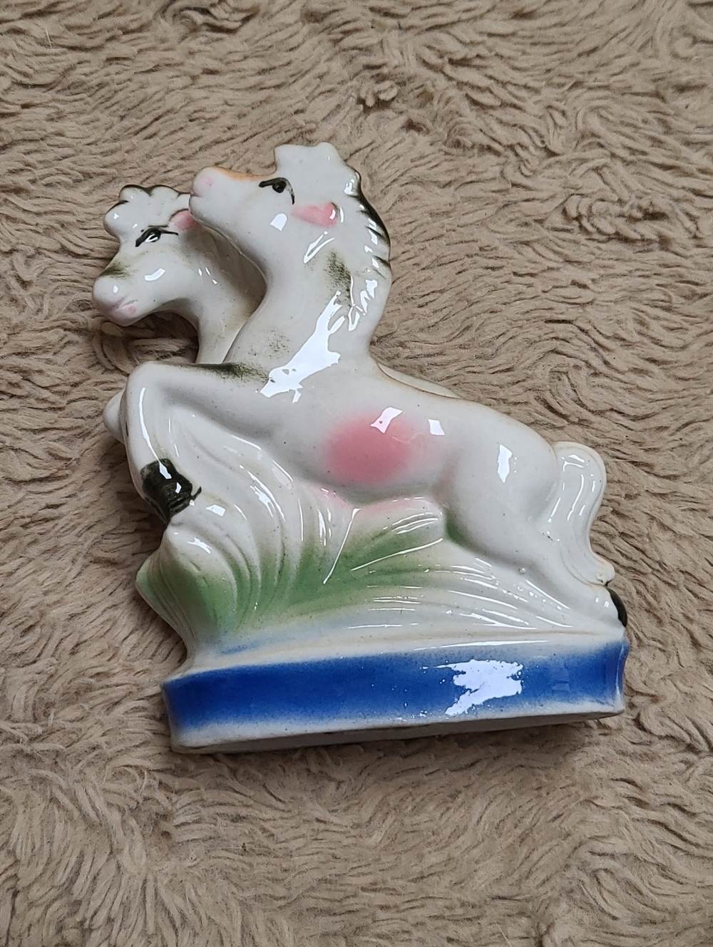 Kitch Ceramic White Horse Figurine, Running, 50's Or 60's, Vintage